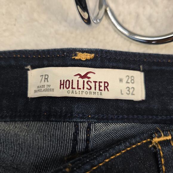 Custom Hollister Patchwork Flare Jeans Juniors 7R (28x32) Dark Y2K Patched - Picture 5 of 16